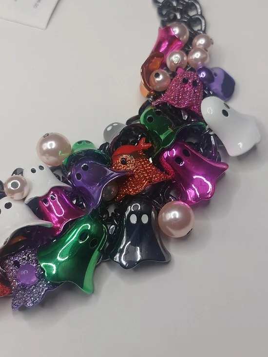 Betsey Johnson Halloween Colorful Ghosts Chunky Bib Statement Necklace - Picture 9 of 16